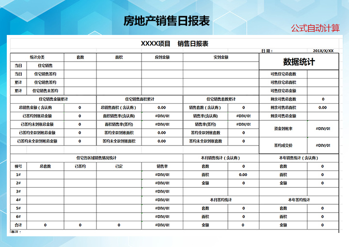 房地产销售日报表Excle表格样本模板免费下载